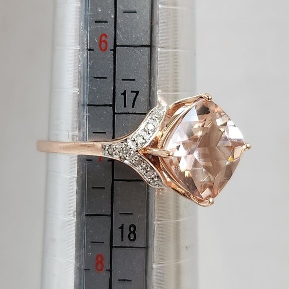 Not Silver 10k Solid NIB 2.27g Rose Gold Genuine Morganite Diamond Accent Size 7 - Picture 4 of 16